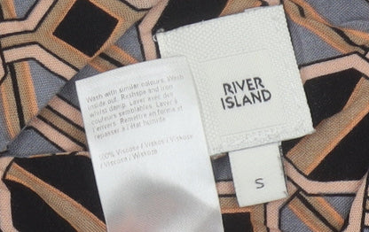 River Island Men's Brown Geometric Short Sleeve Button-Up Shirt S