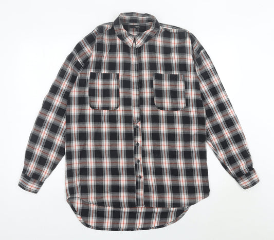 Next Womens Black Plaid Flannel Button-Up Shirt Size 10