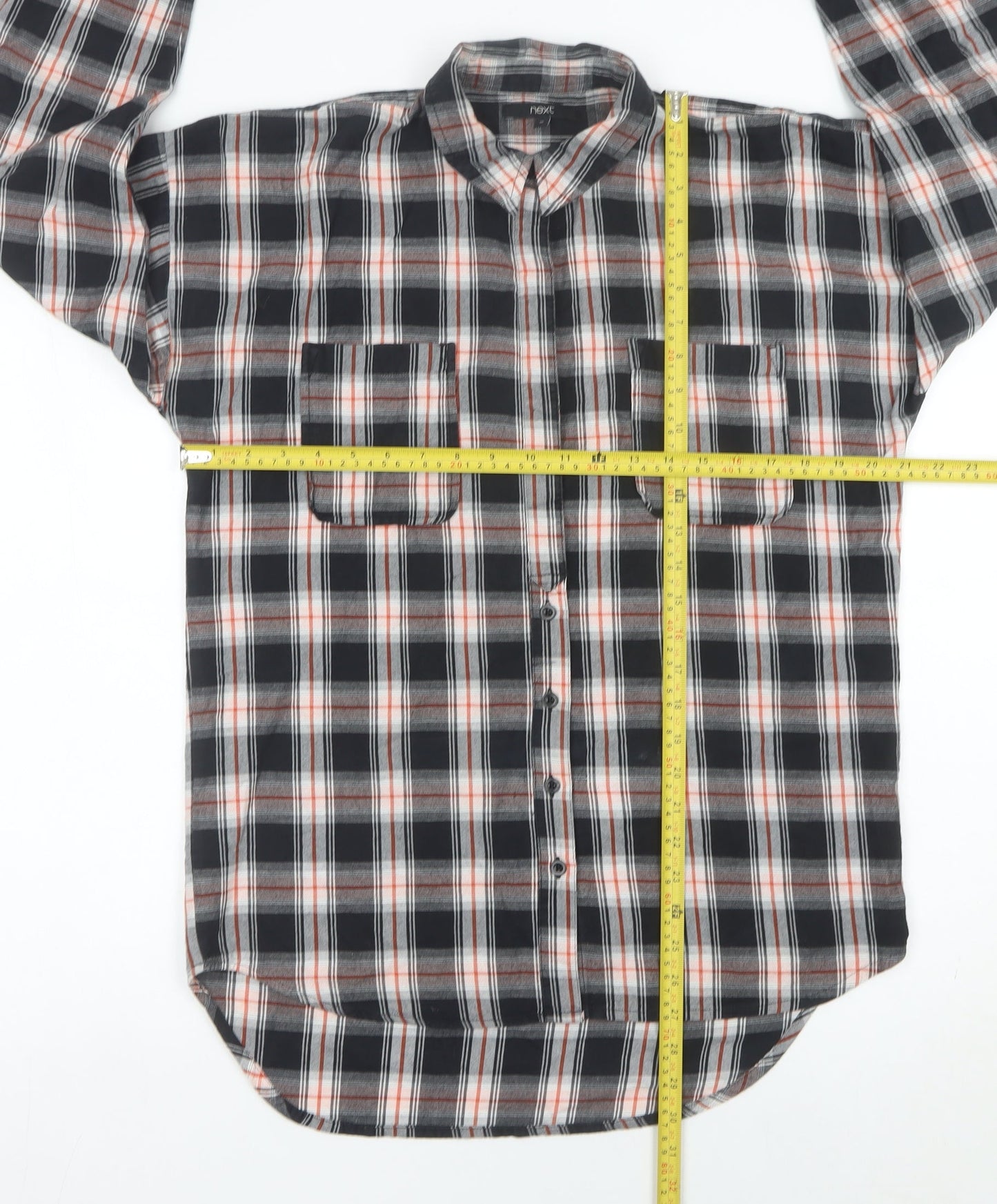 Next Womens Black Plaid Flannel Button-Up Shirt Size 10