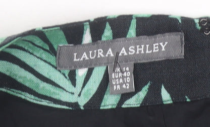 Laura Ashley Women’s Green Black Linen Shift Dress Size 14 Sleeveless Tropical