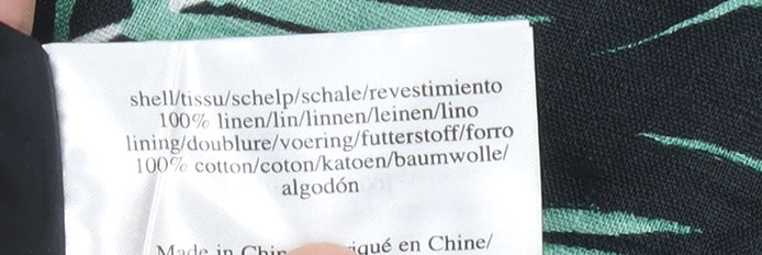 Laura Ashley Women’s Green Black Linen Shift Dress Size 14 Sleeveless Tropical