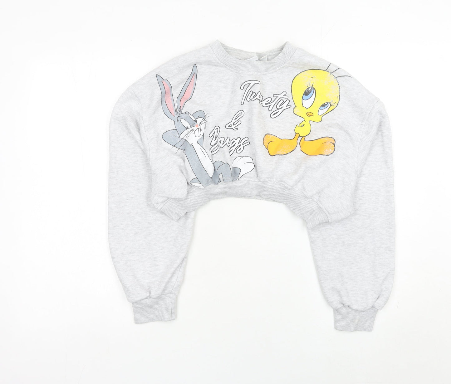 Primark Womens Grey XS Crop Sweatshirt Tweety & Bugs Warner Bros