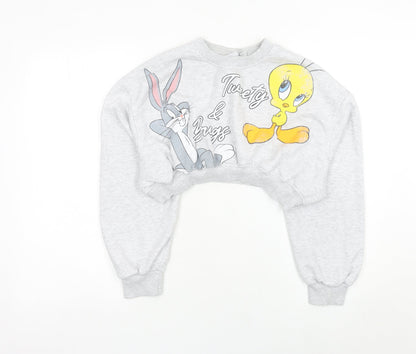 Primark Womens Grey XS Crop Sweatshirt Tweety & Bugs Warner Bros