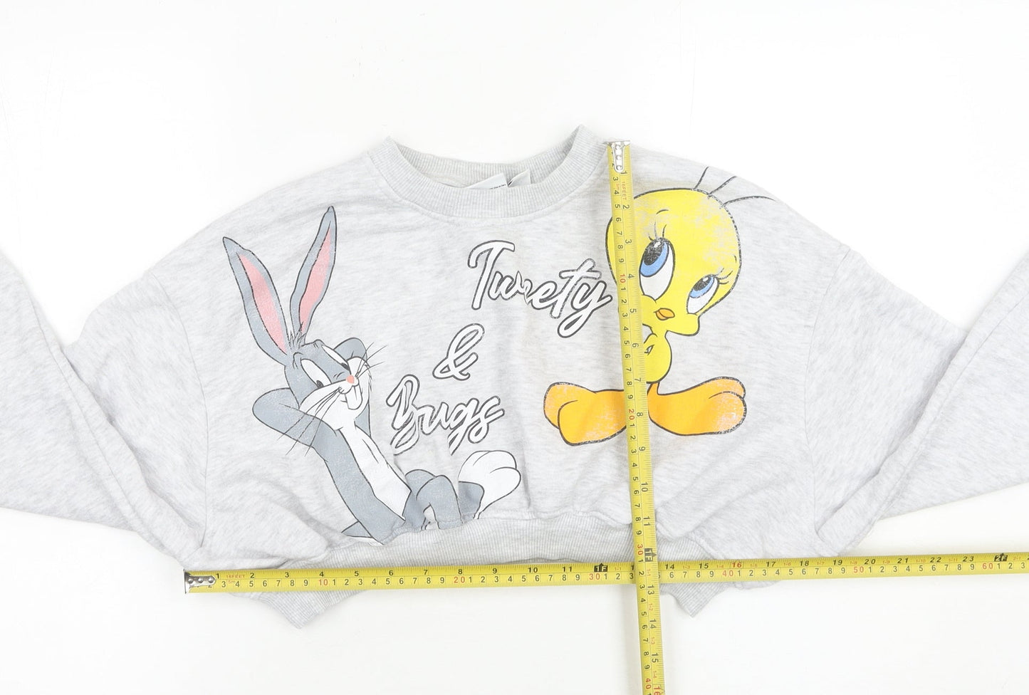 Primark Womens Grey XS Crop Sweatshirt Tweety & Bugs Warner Bros