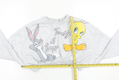 Primark Womens Grey XS Crop Sweatshirt Tweety & Bugs Warner Bros