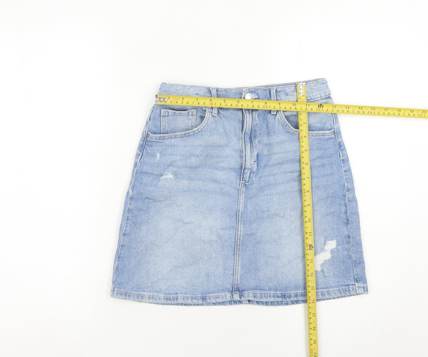 H&M Girls Blue Denim Short Skirt Size 14Y Distressed Casual