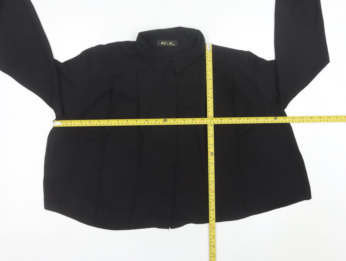 AD LIB Women Black Size 14 Long Sleeve Collared Blouse