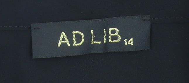 AD LIB Women Black Size 14 Long Sleeve Collared Blouse