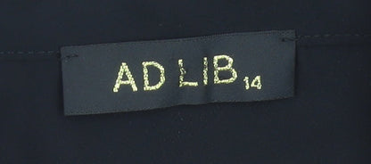 AD LIB Women Black Size 14 Long Sleeve Collared Blouse