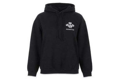 Front view of Just Hoods AWDis Women's Black Medium Pullover Hoodie Prince's Trust Logo