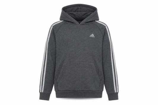 Front view of Adidas boys’ grey pullover hoodie 13-14 years long sleeve logo sportswear