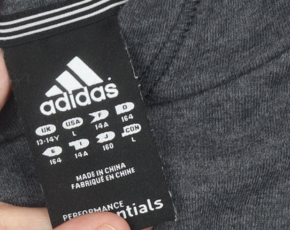 Adidas Boys Grey Pullover Hoodie 13-14 Years Long Sleeve Logo Sportswear