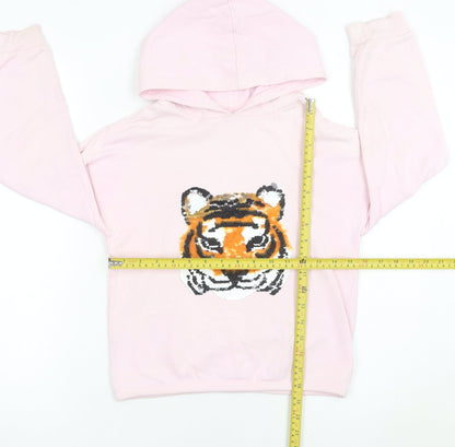 John Lewis Girls Pink Sequin Tiger Hoodie 10 Years Pullover Cotton