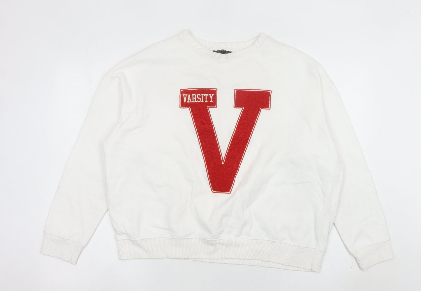 New Look Women’s White Sweatshirt Small Varsity Logo Pullover