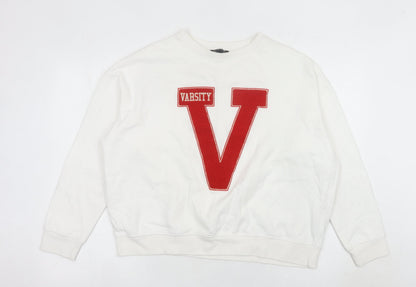 New Look Women’s White Sweatshirt Small Varsity Logo Pullover