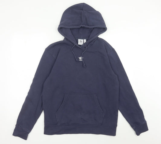 Adidas Womens Blue Hoodie UK 12 Pullover Long Sleeve Cotton Blend