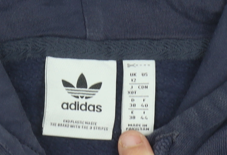 Adidas Womens Blue Hoodie UK 12 Pullover Long Sleeve Cotton Blend