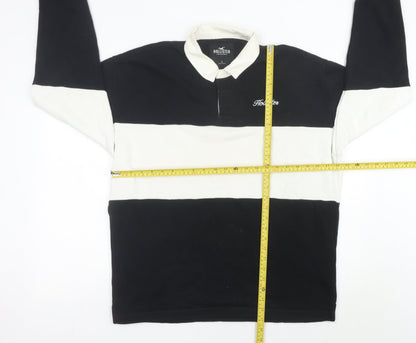 Hollister Men’s Black White Long Sleeve Polo Shirt L Colourblock