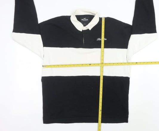 Hollister Men’s Black White Long Sleeve Polo Shirt L Colourblock