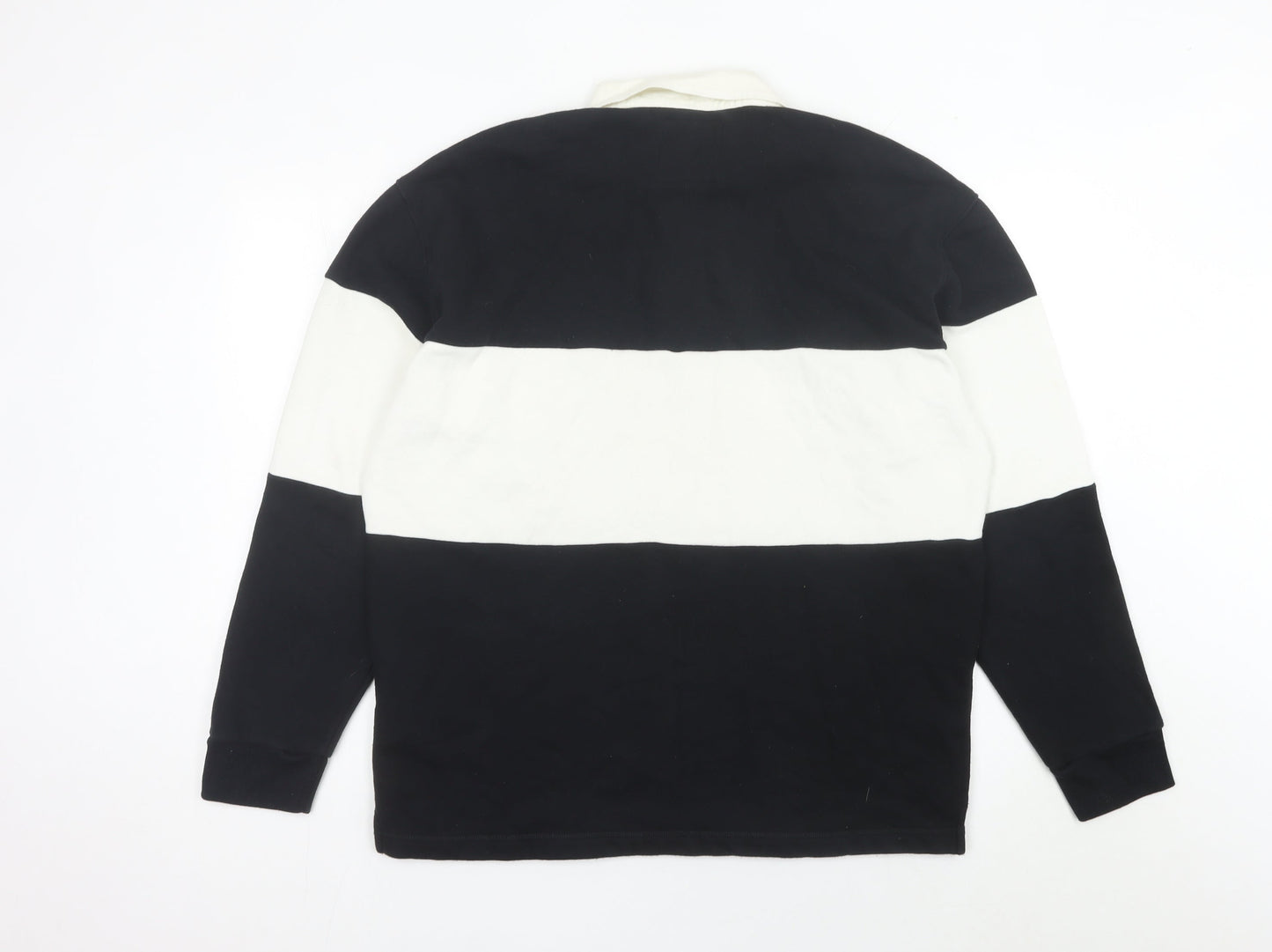 Hollister Men’s Black White Long Sleeve Polo Shirt L Colourblock