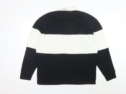Hollister Men’s Black White Long Sleeve Polo Shirt L Colourblock