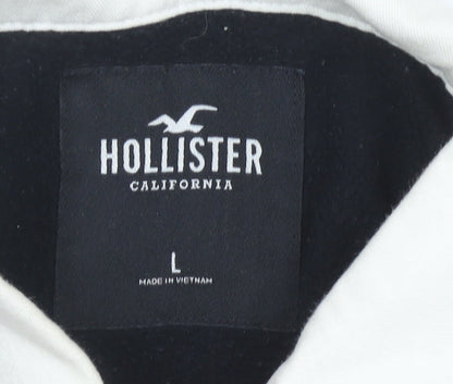 Hollister Men’s Black White Long Sleeve Polo Shirt L Colourblock