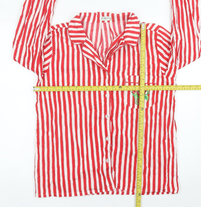 Cath Kidston Womens Red Striped Embroidered Cotton Pyjama Shirt Top Size 12