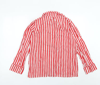 Cath Kidston Womens Red Striped Embroidered Cotton Pyjama Shirt Top Size 12