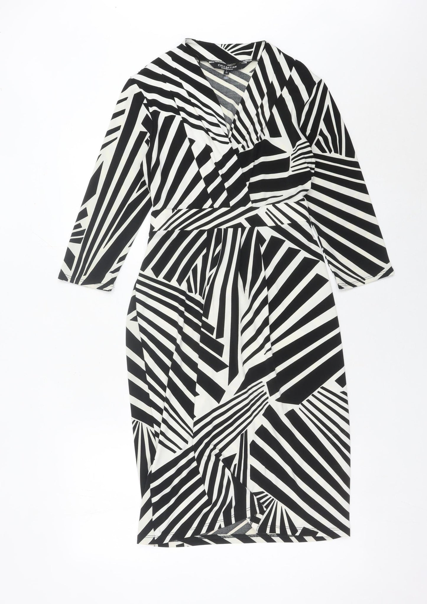 Debenhams Women’s Black White Geometric Wrap Dress Size 10