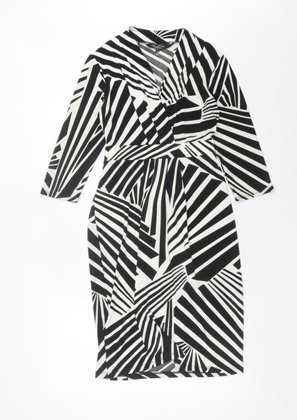 Debenhams Women’s Black White Geometric Wrap Dress Size 10
