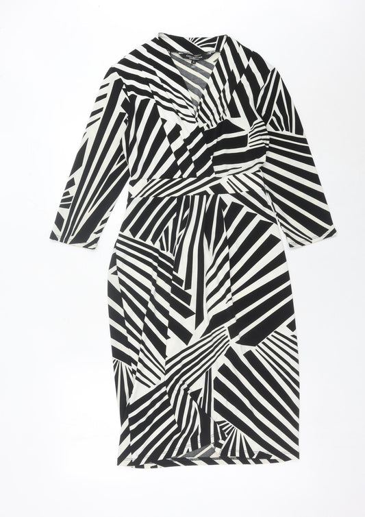 Debenhams Women’s Black White Geometric Wrap Dress Size 10