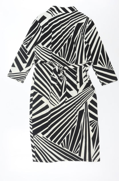 Debenhams Women’s Black White Geometric Wrap Dress Size 10