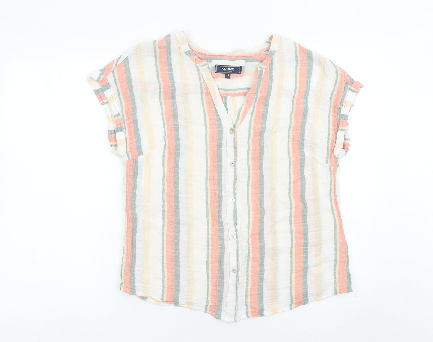 Maine New England Women’s Multicoloured Striped Cotton Blouse Size 14