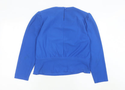 Rembrandt Womens Blue Pleated Long Sleeve Blouse Size 16