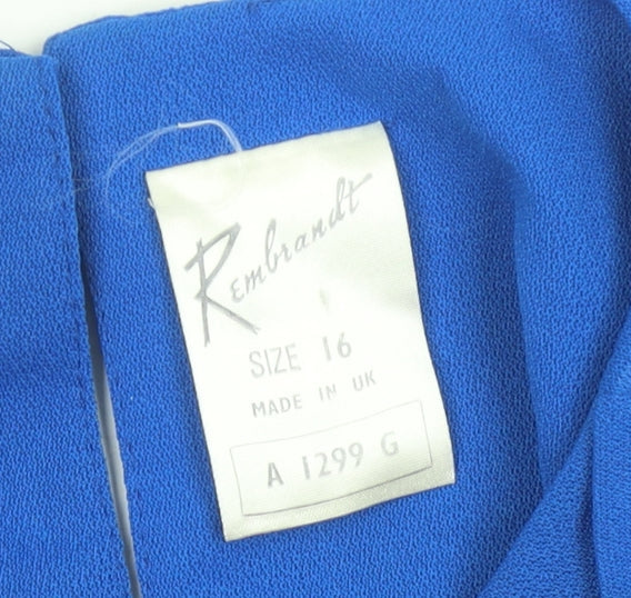 Rembrandt Womens Blue Pleated Long Sleeve Blouse Size 16
