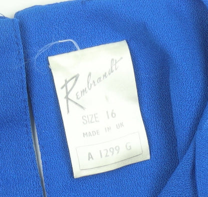 Rembrandt Womens Blue Pleated Long Sleeve Blouse Size 16