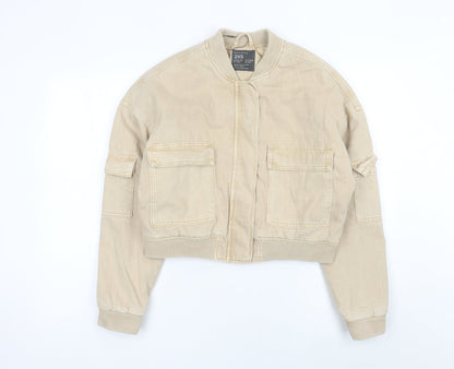 Primark Women’s Beige 2XS Bomber Jacket Cropped Cotton Casual