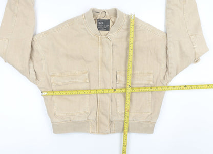 Primark Women’s Beige 2XS Bomber Jacket Cropped Cotton Casual