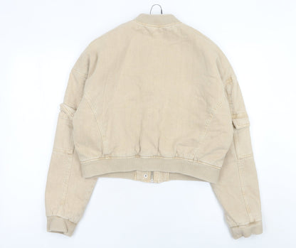 Primark Women’s Beige 2XS Bomber Jacket Cropped Cotton Casual
