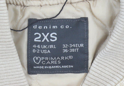 Primark Women’s Beige 2XS Bomber Jacket Cropped Cotton Casual