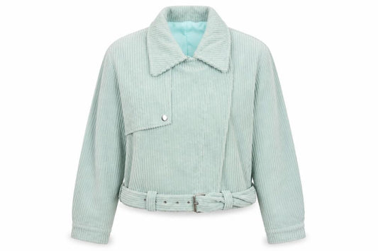 K-Zell Women’s Green Corduroy Cropped Bomber Jacket Size M