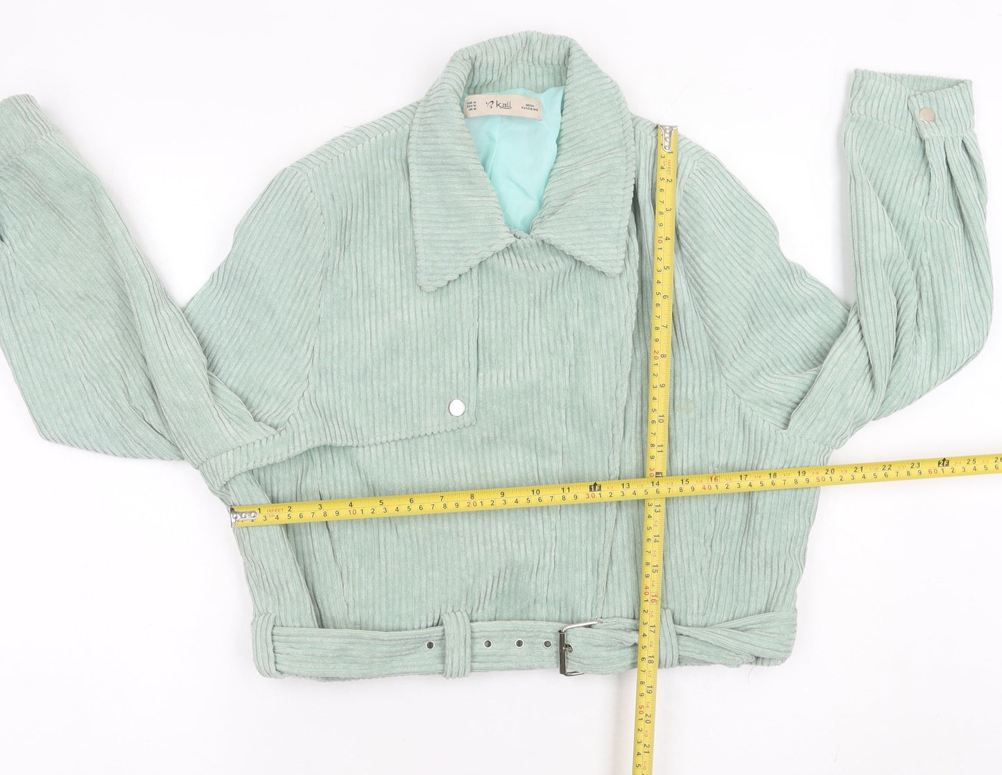K-Zell Women’s Green Corduroy Cropped Bomber Jacket Size M