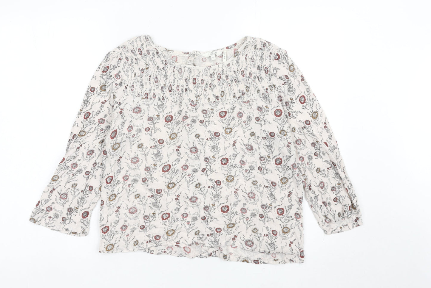 FatFace Womens Ivory Floral Tunic Blouse Size 12 3/4 Sleeve