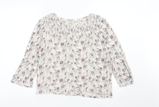 FatFace Womens Ivory Floral Tunic Blouse Size 12 3/4 Sleeve