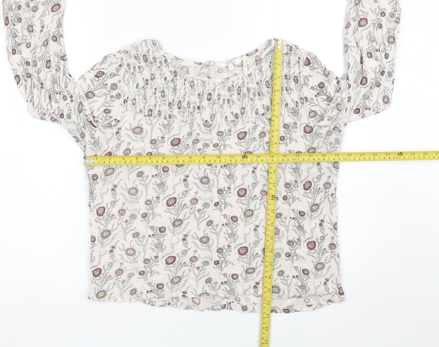 FatFace Womens Ivory Floral Tunic Blouse Size 12 3/4 Sleeve