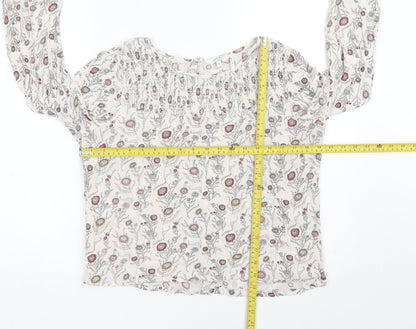 FatFace Womens Ivory Floral Tunic Blouse Size 12 3/4 Sleeve