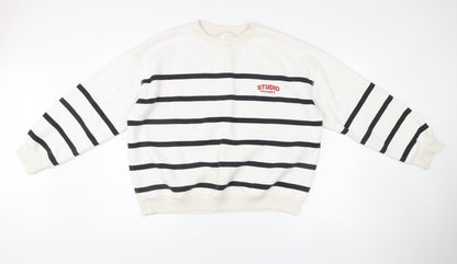 H&M Women’s White Striped Cotton Blend Sweatshirt Size L