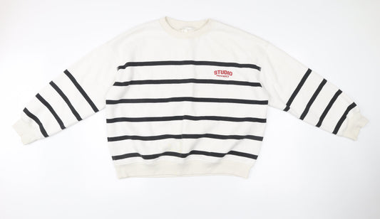 H&M Women’s White Striped Cotton Blend Sweatshirt Size L