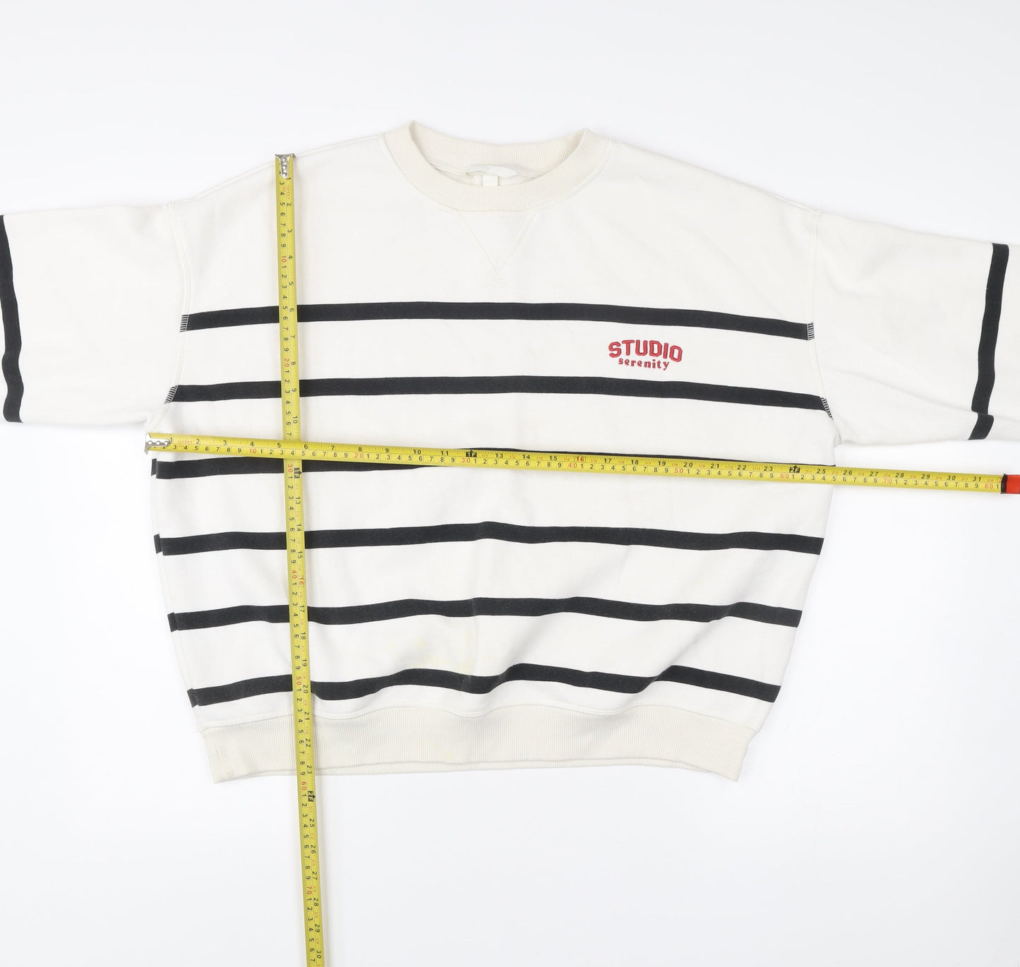 H&M Women’s White Striped Cotton Blend Sweatshirt Size L