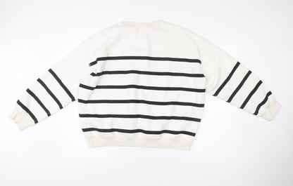 H&M Women’s White Striped Cotton Blend Sweatshirt Size L
